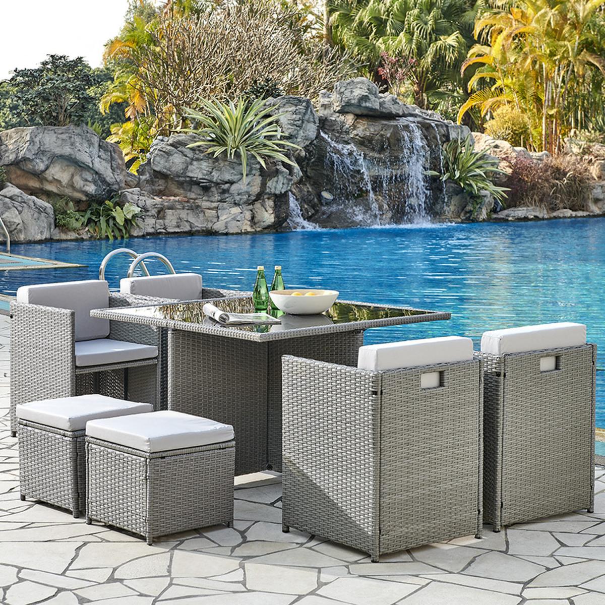 Lima 9PC Cube Rattan Dining Set with Cover - Grey – image 1