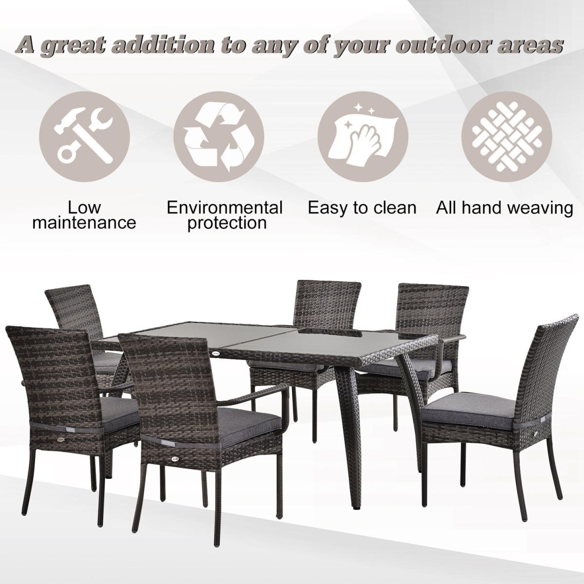 7 Piece PE Rattan Wicker Garden Dining Set - Grey – image 3