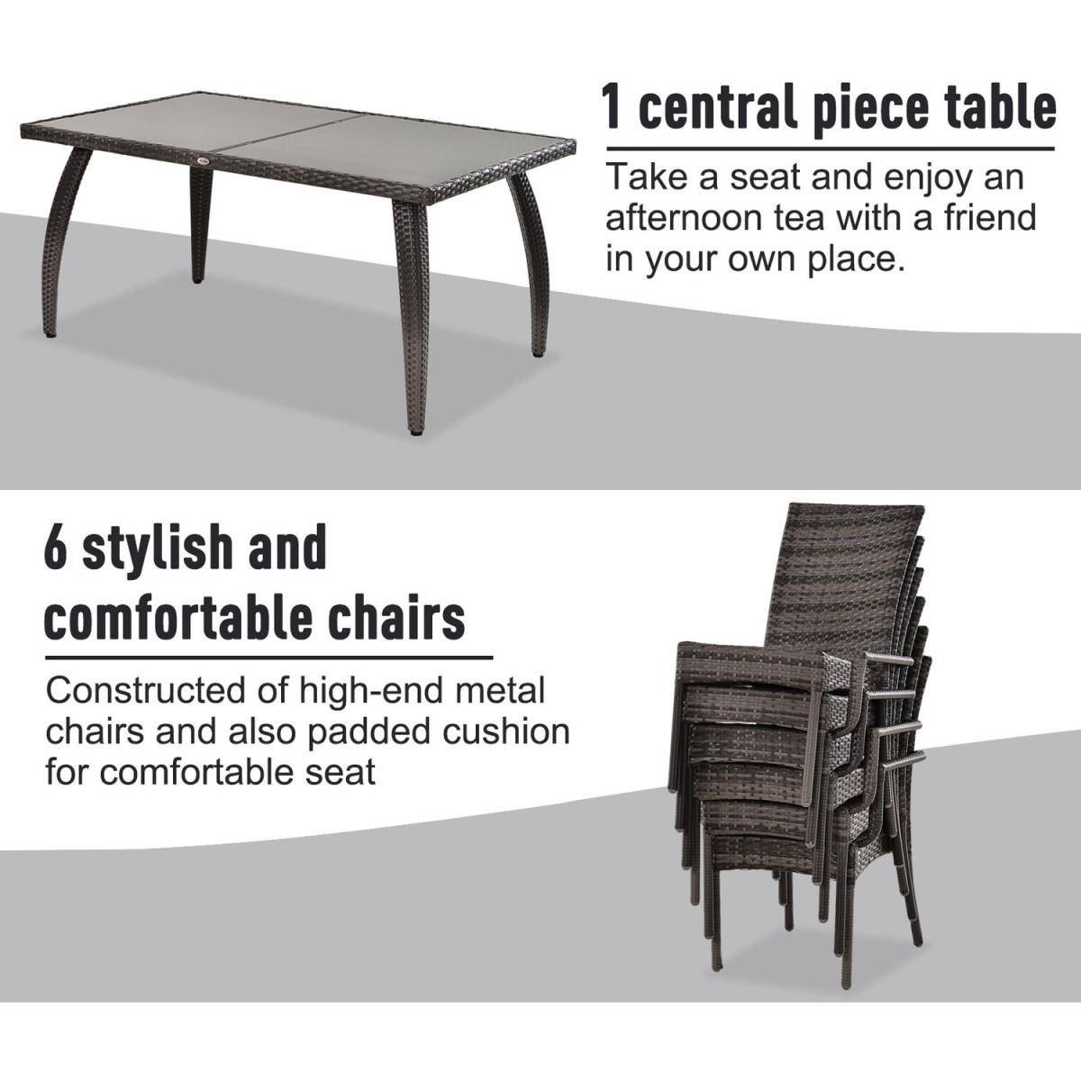 7 Piece PE Rattan Wicker Garden Dining Set - Grey – image 4