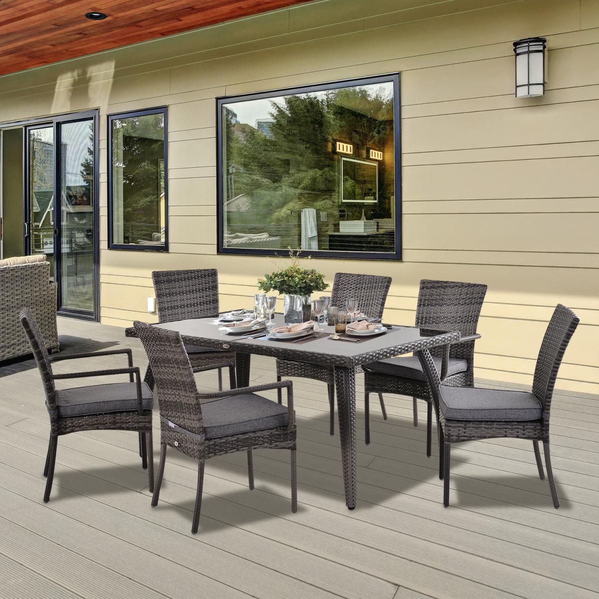 7 Piece PE Rattan Wicker Garden Dining Set - Grey – image 1