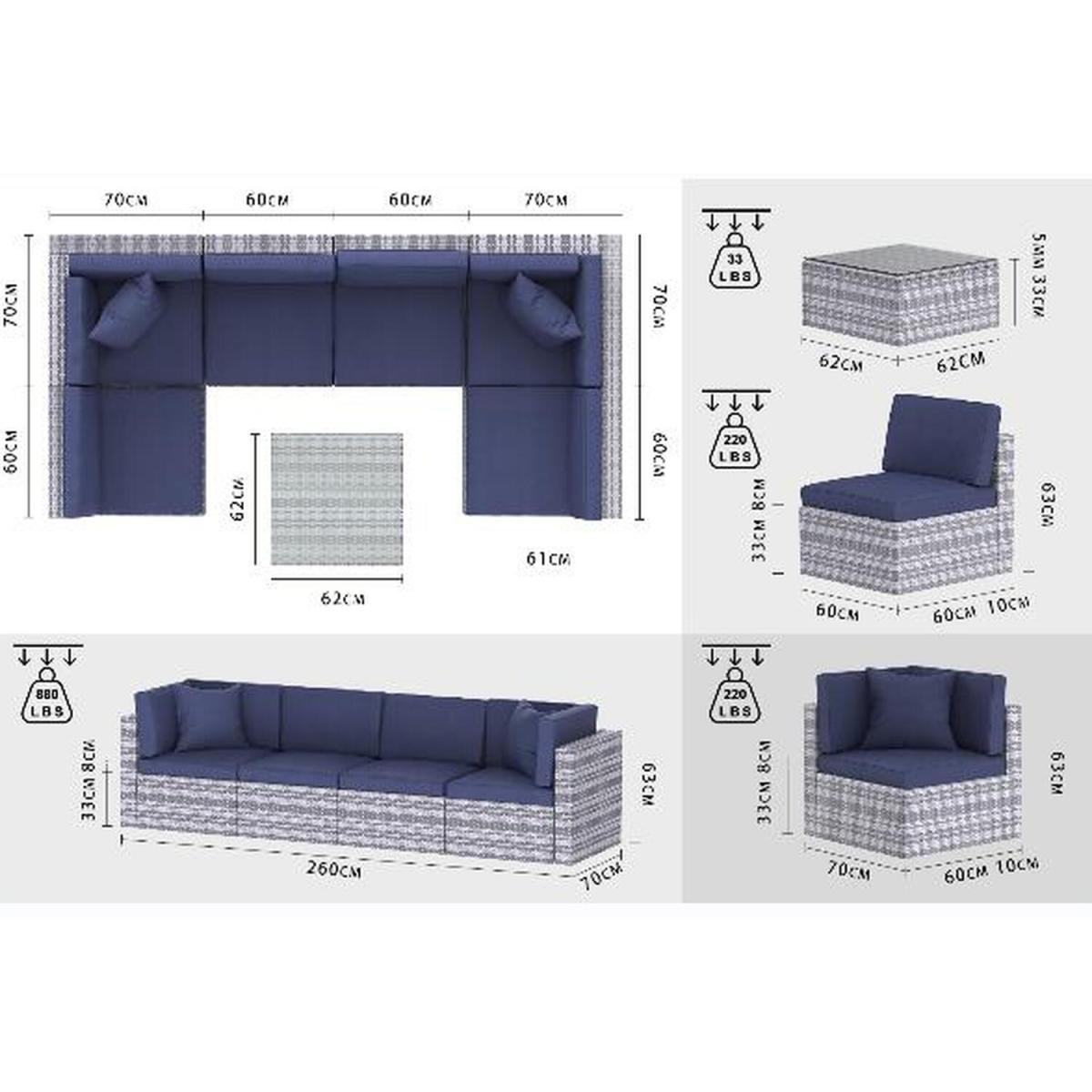 6 Seat Garden Rattan Furniture Set - Grey – image 2