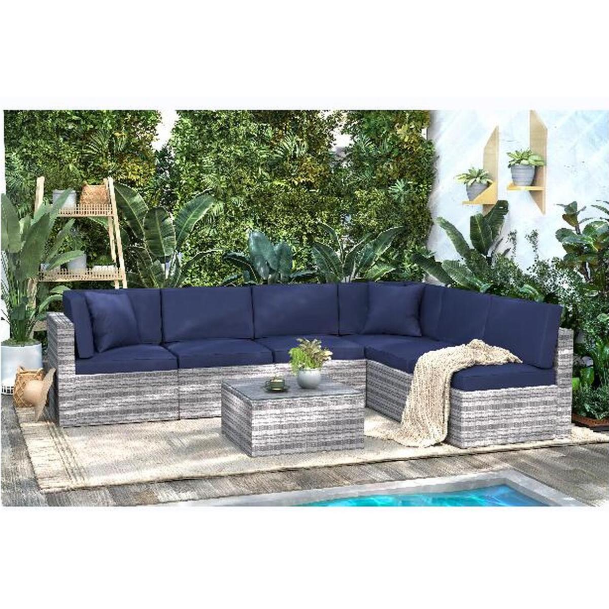 6 Seat Garden Rattan Furniture Set - Grey – image 4