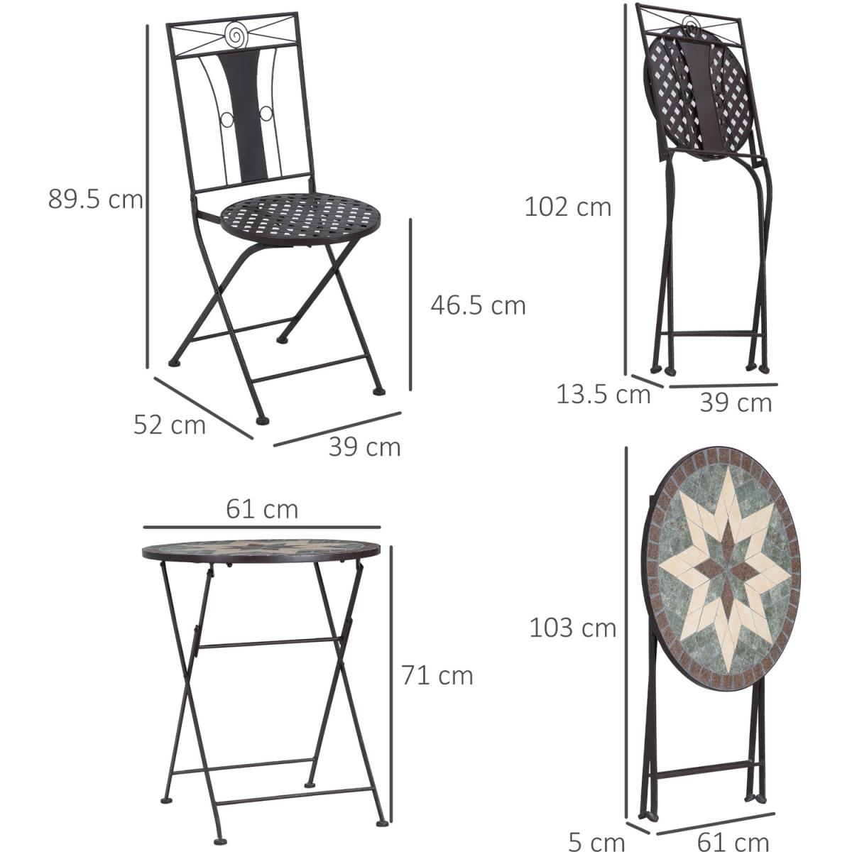 3 Pcs Patio Bistro Set Mosaic Floral Patio Set - Coffee – image 2
