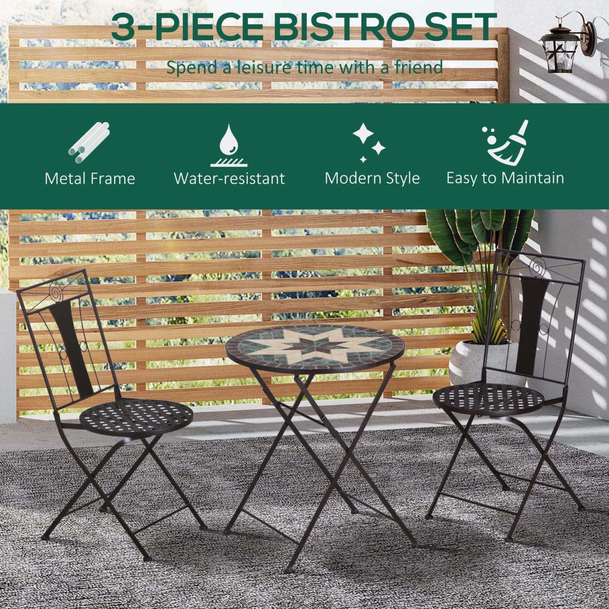 3 Pcs Patio Bistro Set Mosaic Floral Patio Set - Coffee – image 3