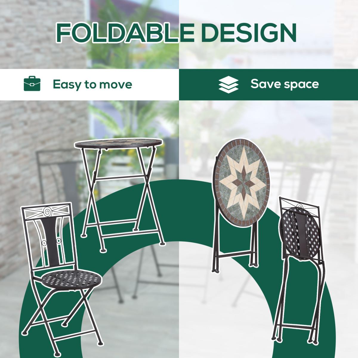 3 Pcs Patio Bistro Set Mosaic Floral Patio Set - Coffee – image 4