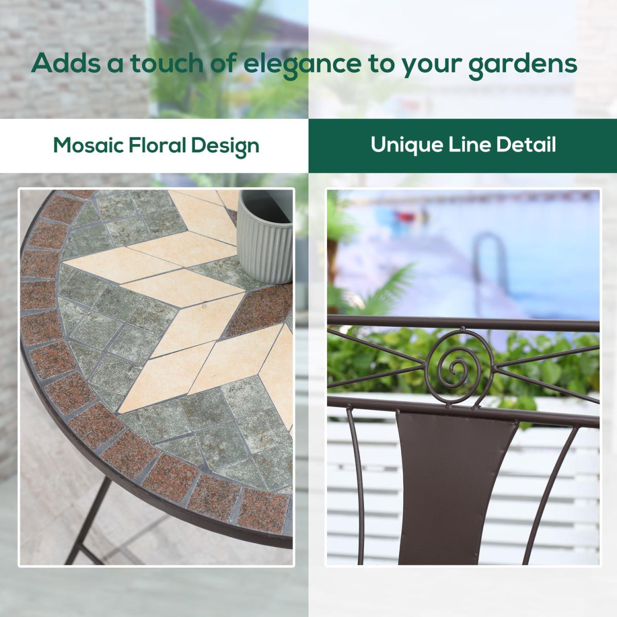 3 Pcs Patio Bistro Set Mosaic Floral Patio Set - Coffee – image 5