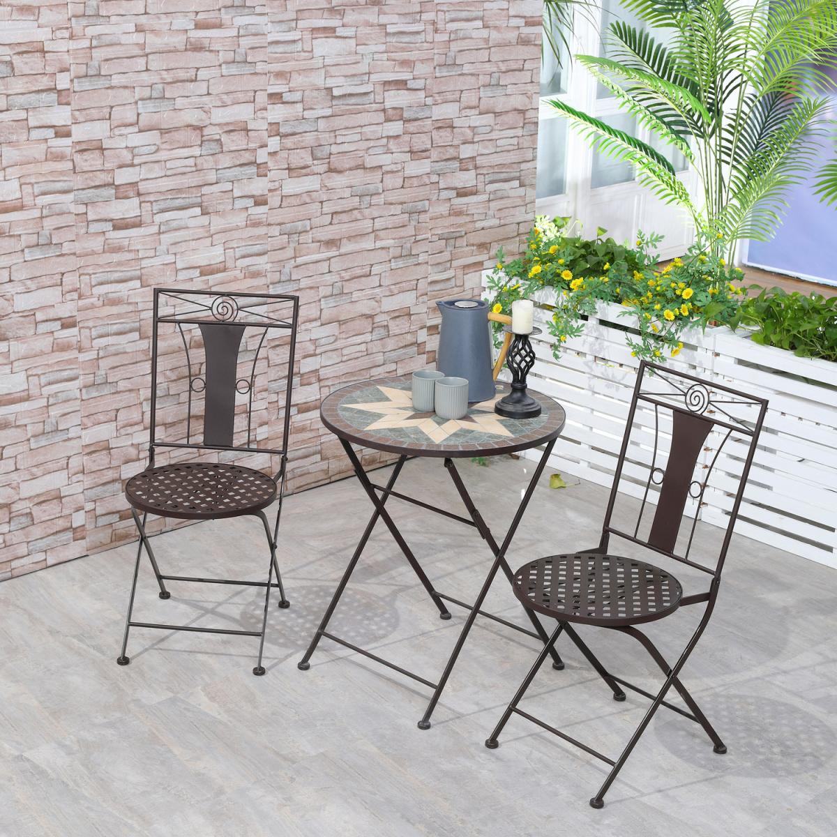3 Pcs Patio Bistro Set Mosaic Floral Patio Set - Coffee – image 1