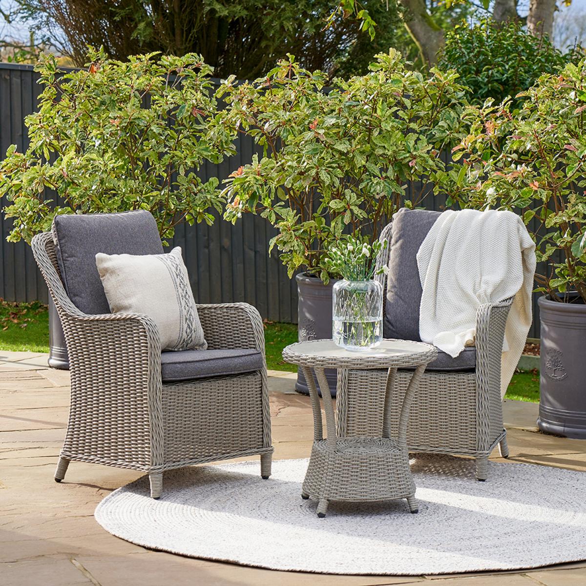 Grey Rattan Bistro Set Outdoor Garden Furniture - Grey