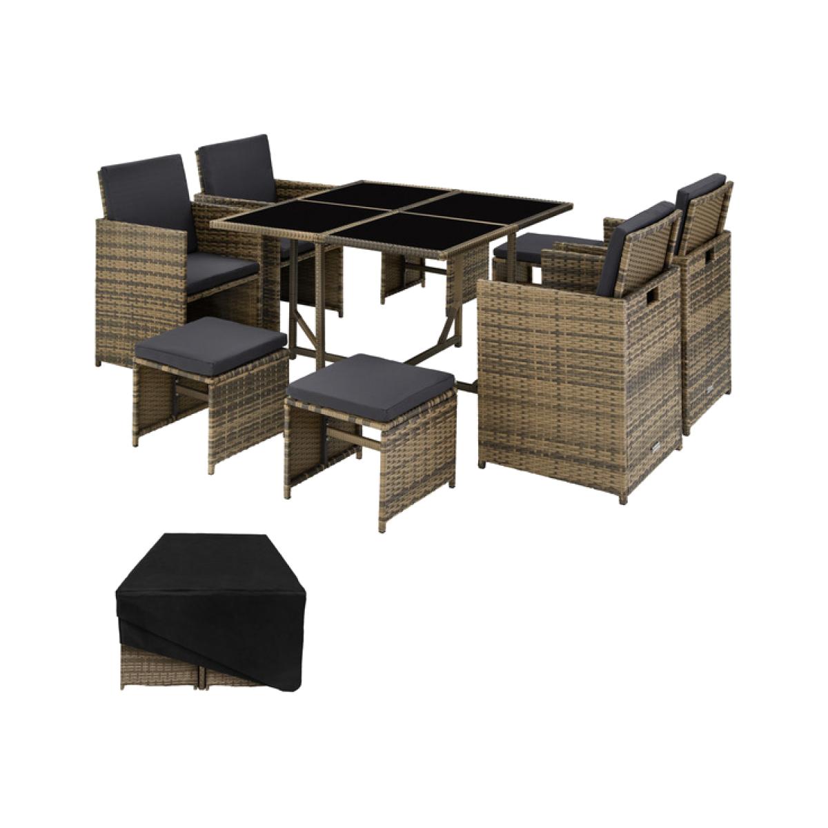 Rattan Garden Furniture Set Bilbao 441 with Protective Cover - Nature - Nature