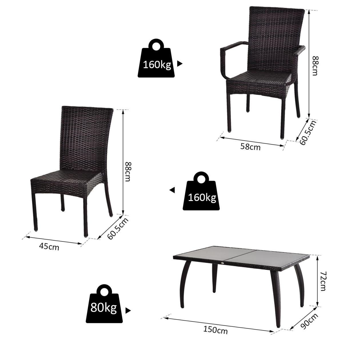 7PC Rattan Dining Set 6 Wicker Weave Chairs and Table - Brown – image 2