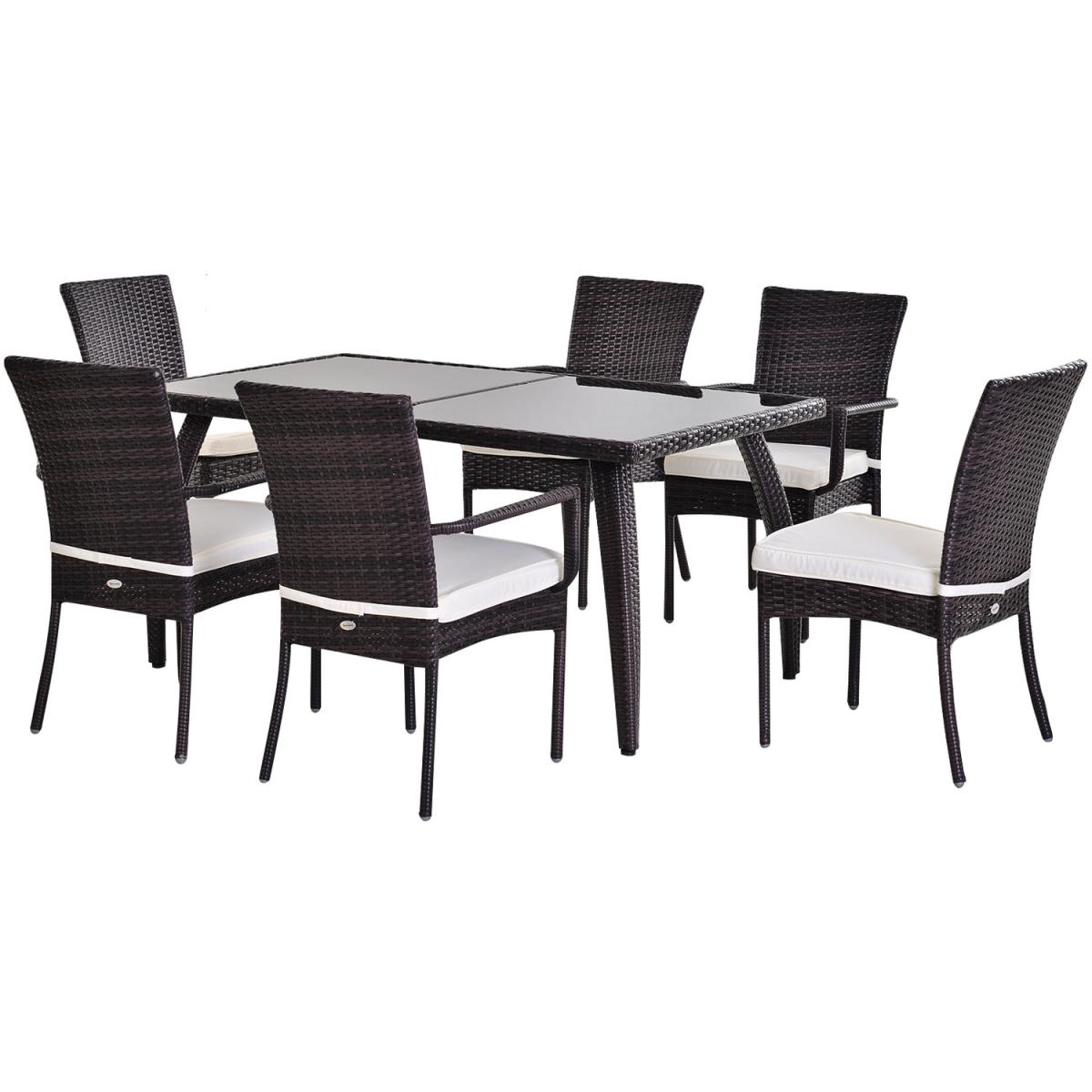 7PC Rattan Dining Set 6 Wicker Weave Chairs and Table - Brown – image 3