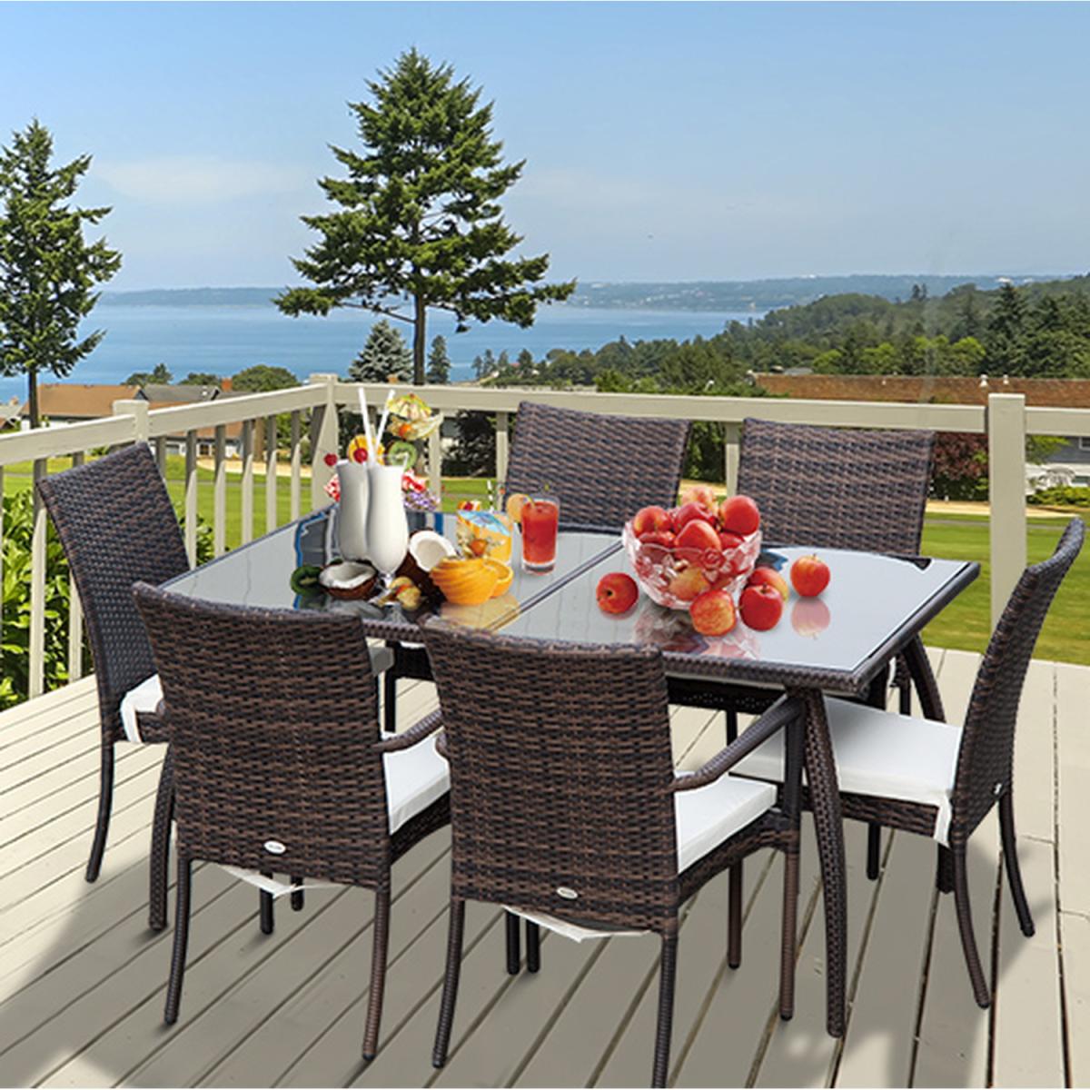 7PC Rattan Dining Set 6 Wicker Weave Chairs and Table - Brown – image 9