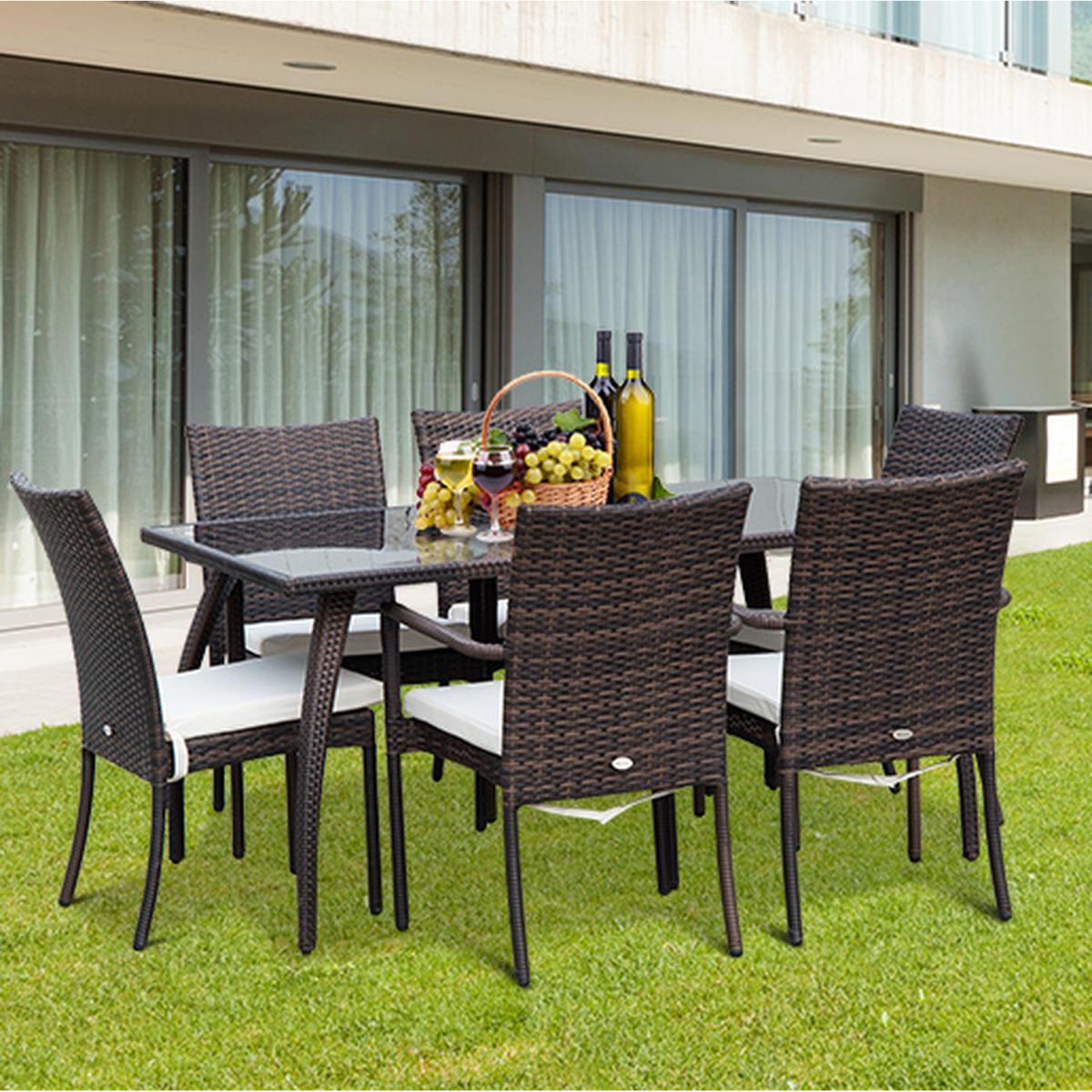 7PC Rattan Dining Set 6 Wicker Weave Chairs and Table - Brown – image 1