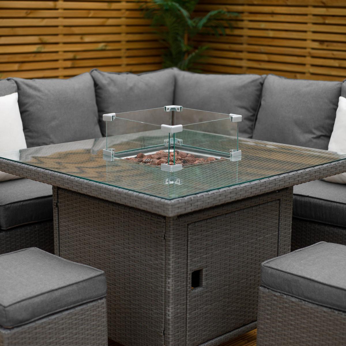 Dakota Mini Rattan Corner Dining Gas Fire Pit Furniture Set - Grey – image 2