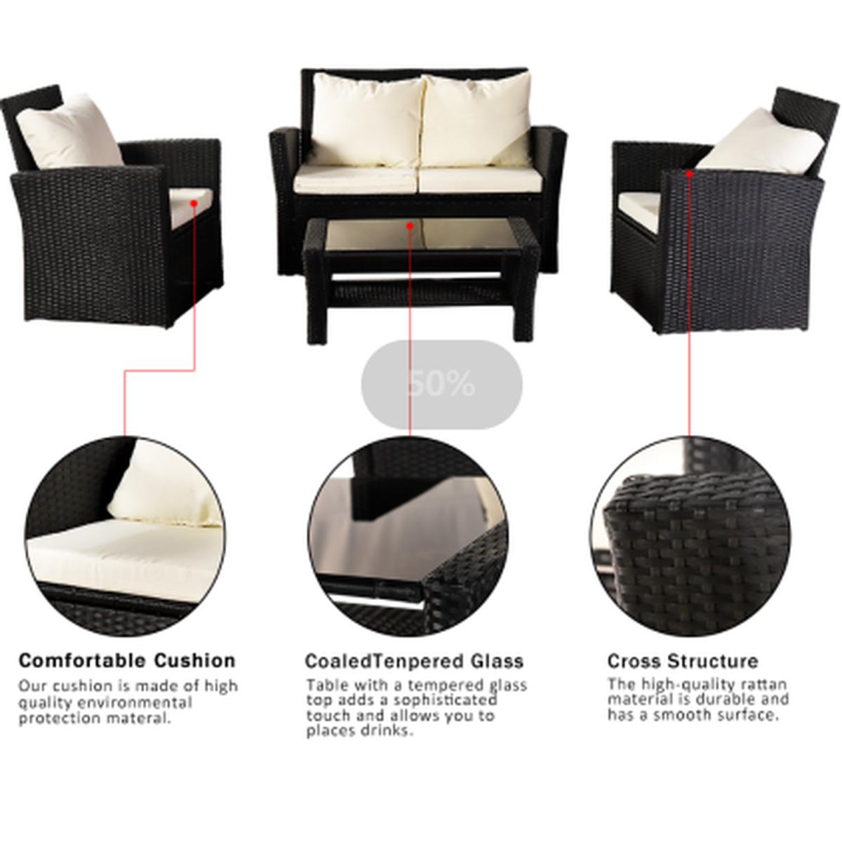 Four Piece Outdoor Rattan Sofa - Black – image 3