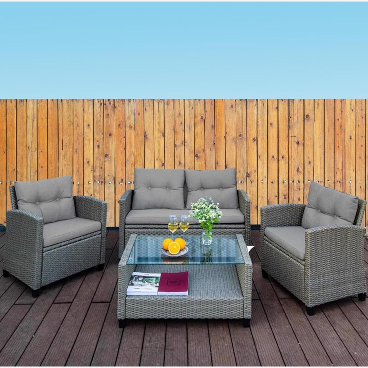 Mora 4PC Rattan Garden Outdoor Dining Sofa Set - Grey