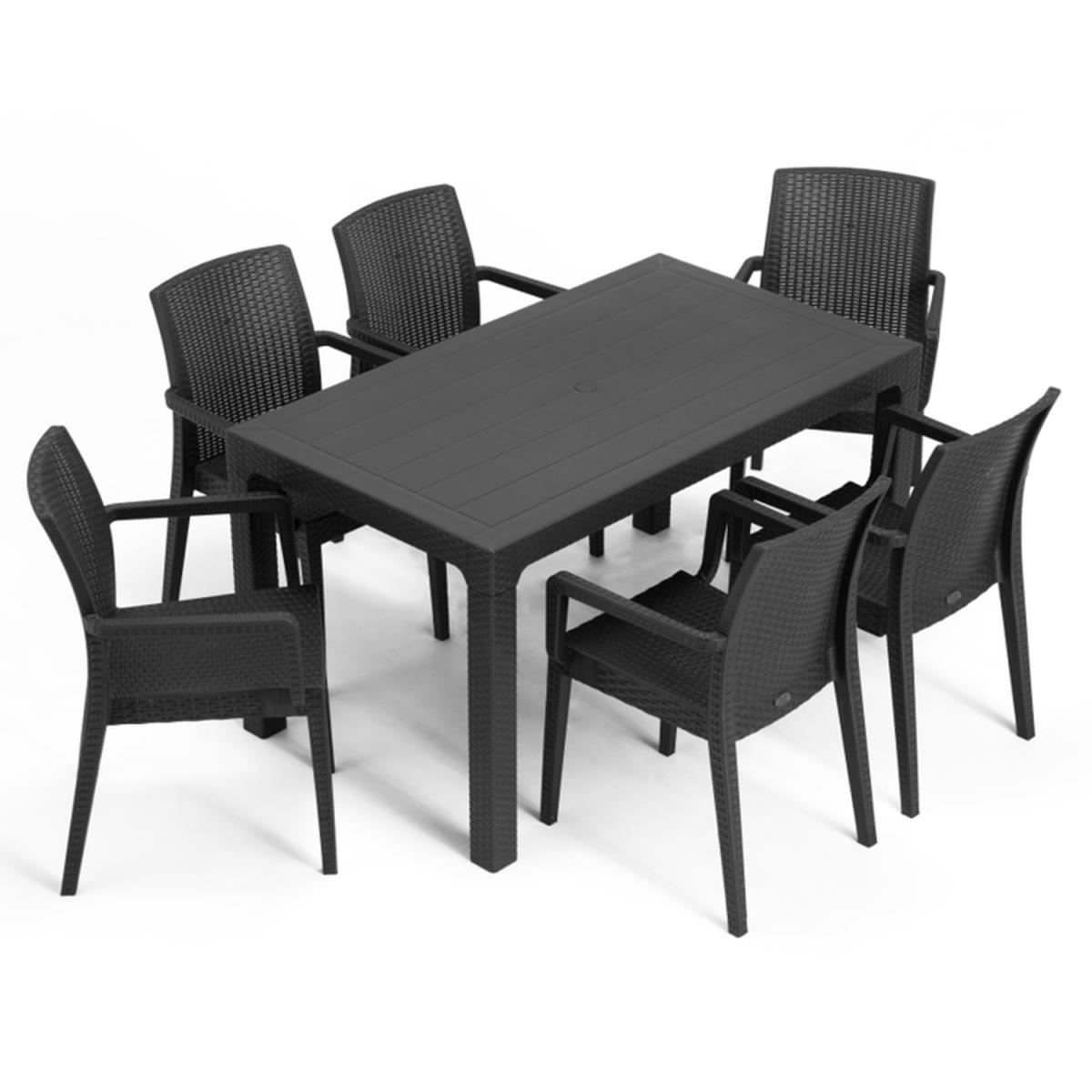 7 Piece Rattan Style Furniture Dining Set - Anthracite - Black – image 2