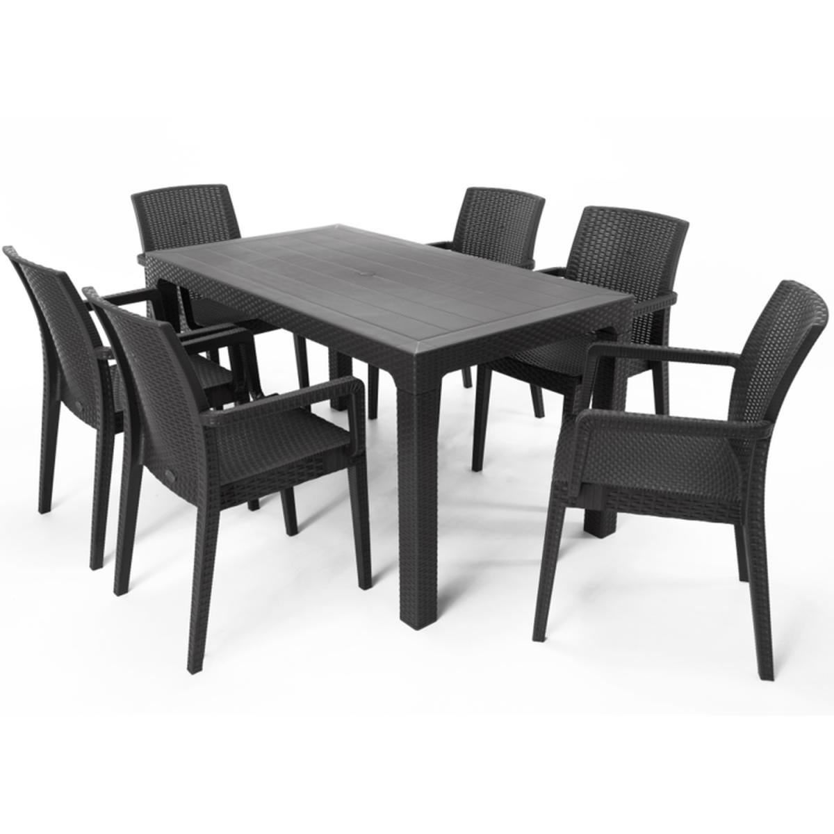 7 Piece Rattan Style Furniture Dining Set - Anthracite - Black – image 3