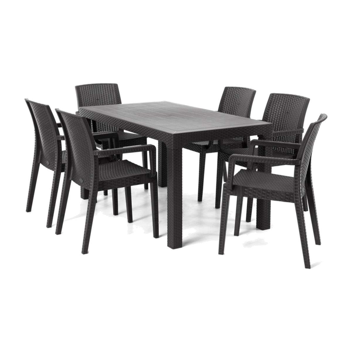 7 Piece Rattan Style Furniture Dining Set - Anthracite - Black – image 1
