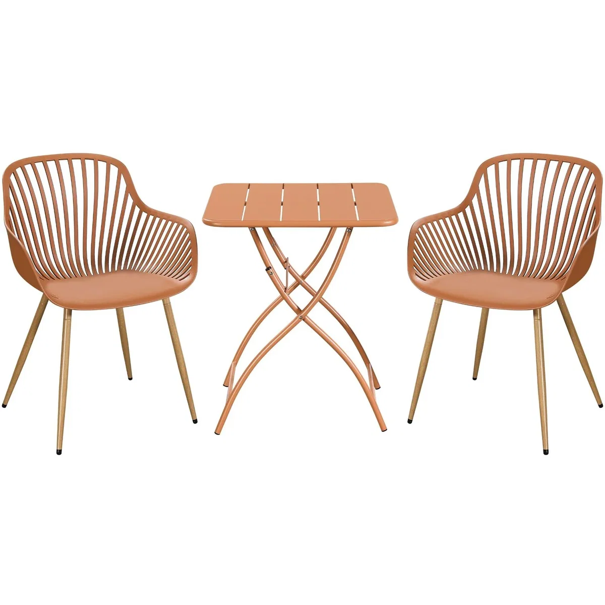 3 Piece Garden Bistro Set, Pair of Sunray Armchairs and Metal Folding Table - White – image 2