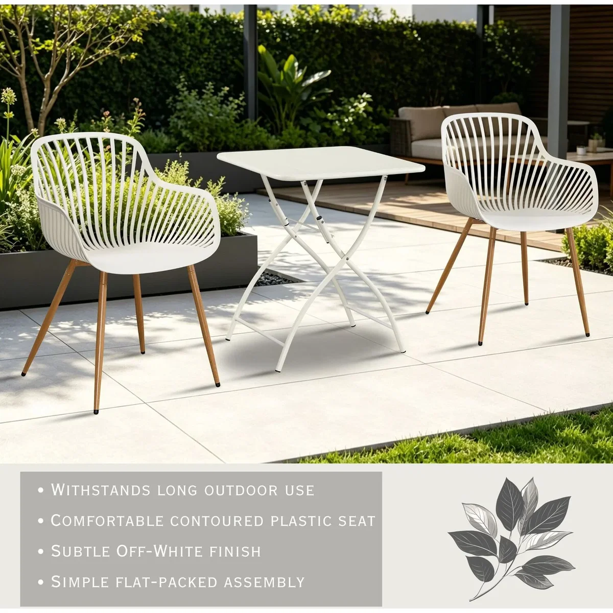 3 Piece Garden Bistro Set, Pair of Sunray Armchairs and Metal Folding Table - White – image 11