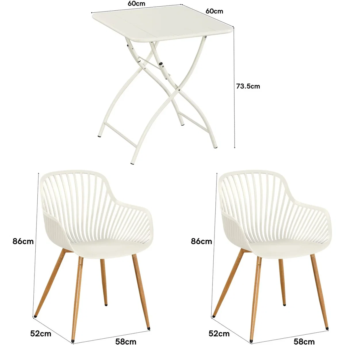 3 Piece Garden Bistro Set, Pair of Sunray Armchairs and Metal Folding Table - White – image 12