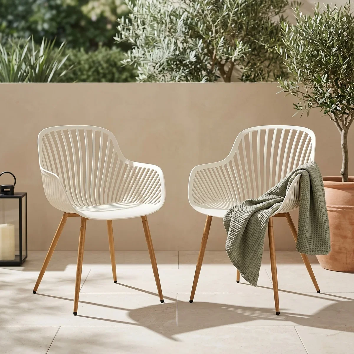 3 Piece Garden Bistro Set, Pair of Sunray Armchairs and Metal Folding Table - White – image 14
