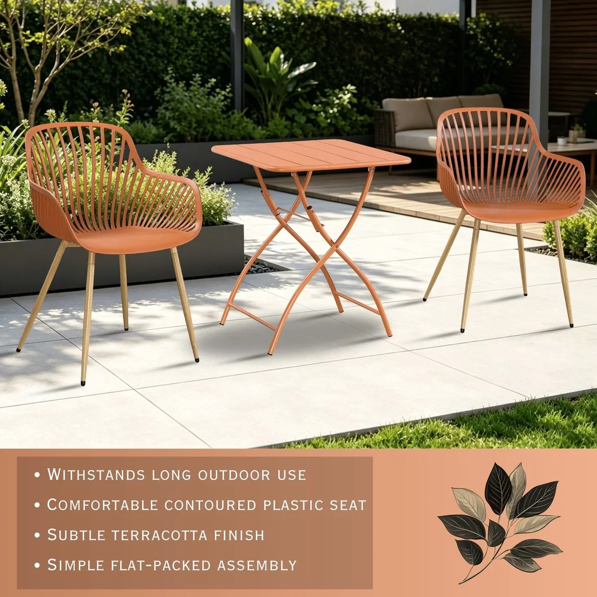 3 Piece Garden Bistro Set, Pair of Sunray Armchairs and Metal Folding Table - White – image 5