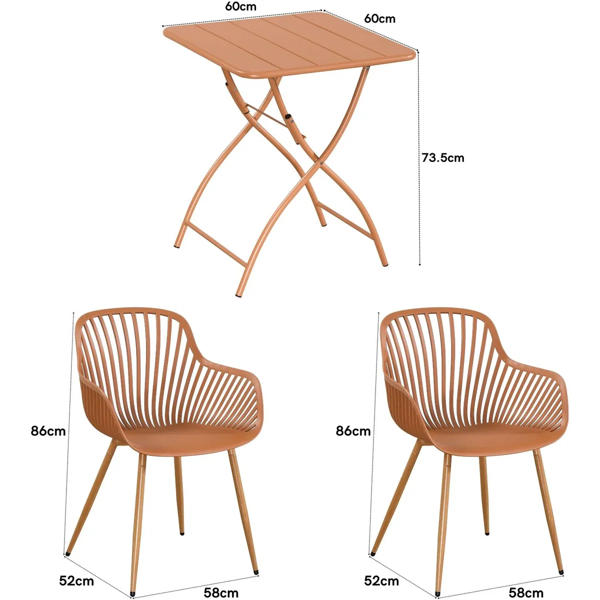 3 Piece Garden Bistro Set, Pair of Sunray Armchairs and Metal Folding Table - White – image 6