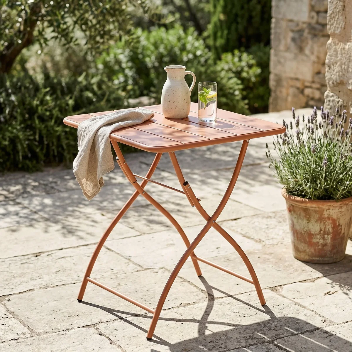 3 Piece Garden Bistro Set, Pair of Sunray Armchairs and Metal Folding Table - White – image 7