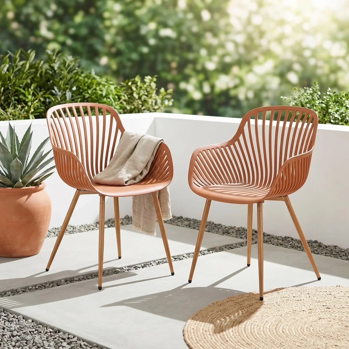3 Piece Garden Bistro Set, Pair of Sunray Armchairs and Metal Folding Table - White – image 8