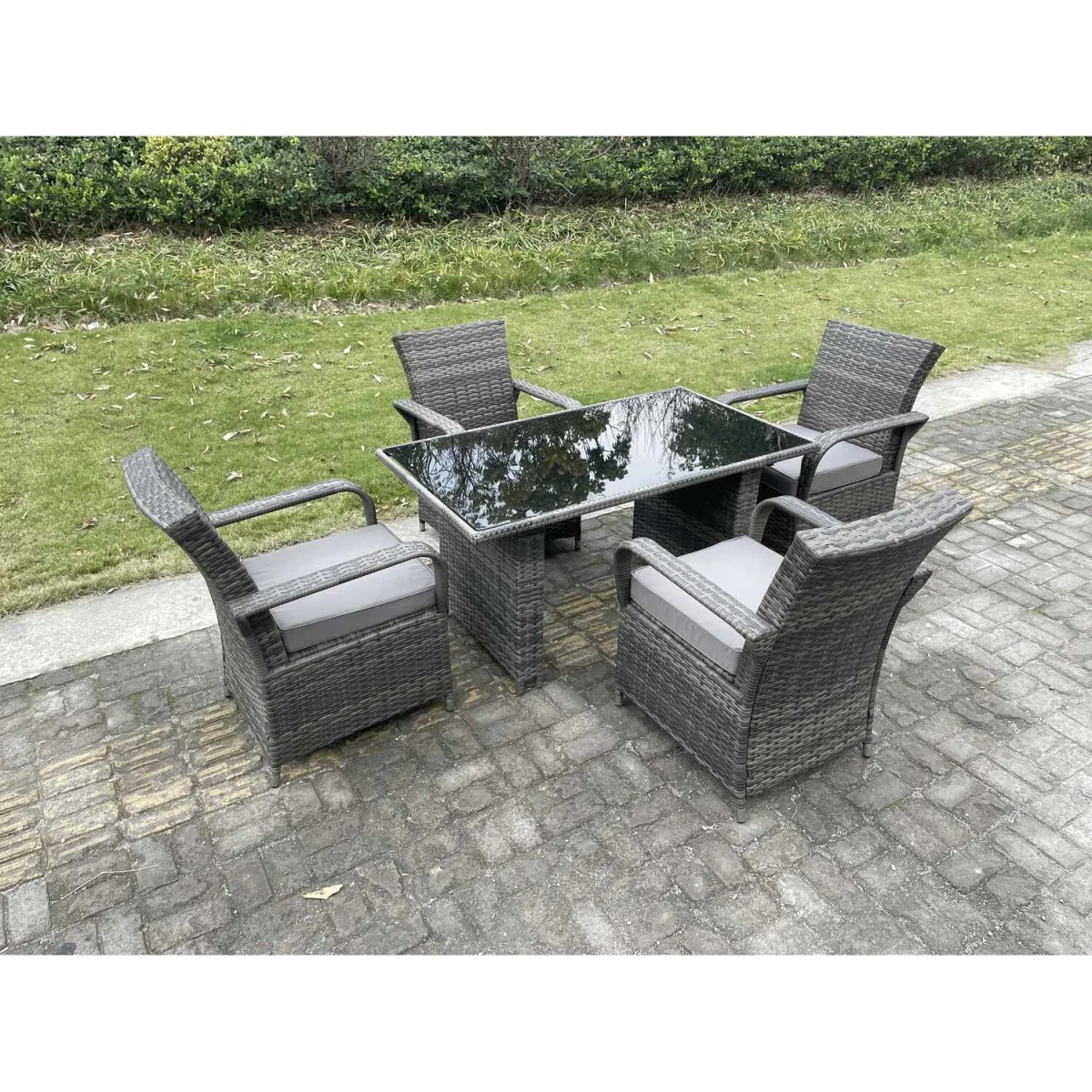 4 Seat Rattan Garden Furniture Dining Set Table And Chair Sets - Dark Grey Mixed – image 2