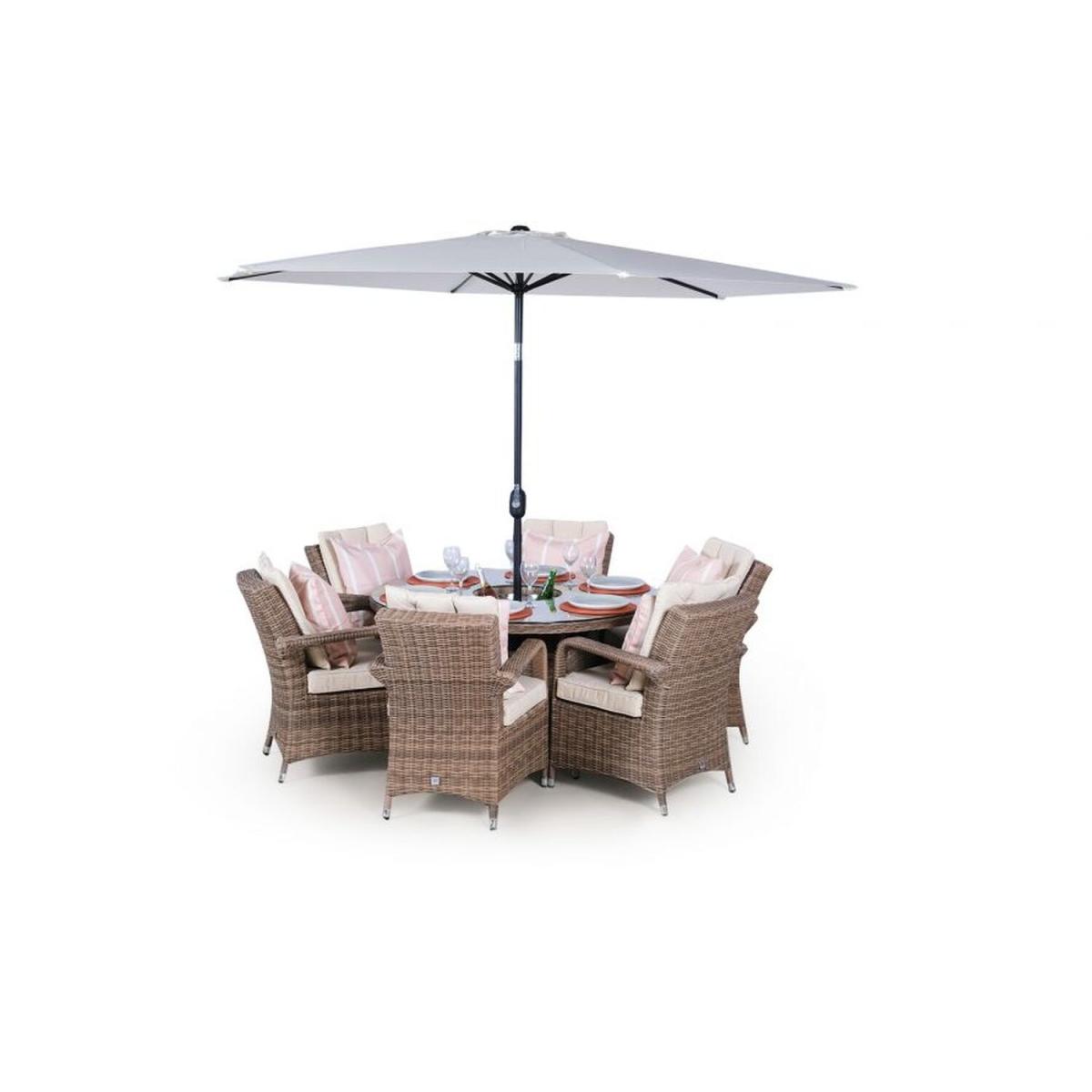 Arizona Signature Weave Round 6 Seat Rattan Dining Set with Drinks Cooler - Brown – image 2