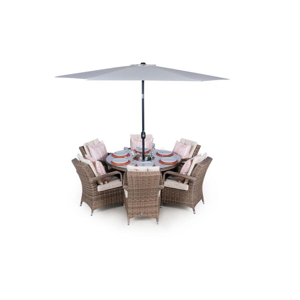 Arizona Signature Weave Round 6 Seat Rattan Dining Set with Drinks Cooler - Brown – image 4