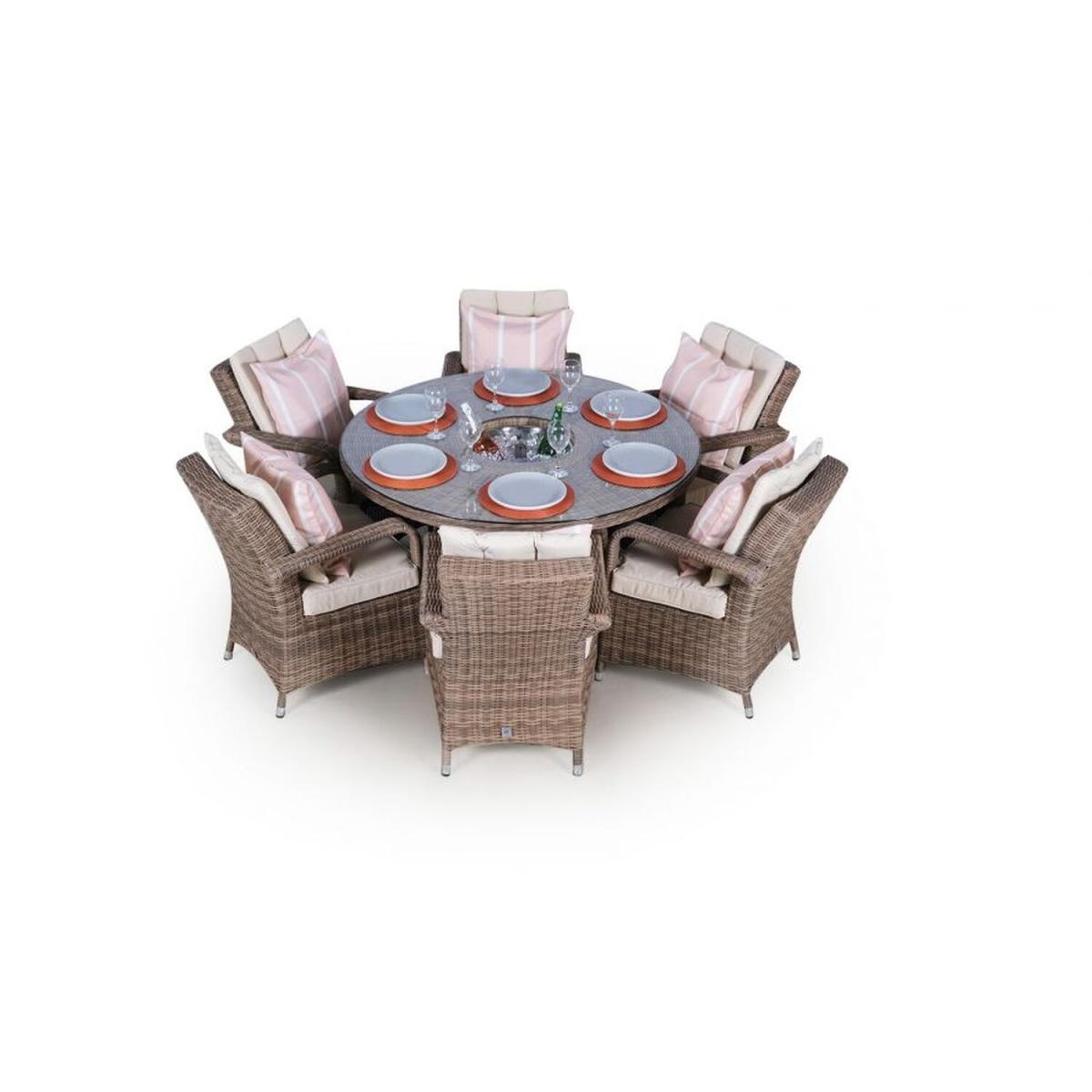 Arizona Signature Weave Round 6 Seat Rattan Dining Set with Drinks Cooler - Brown – image 6