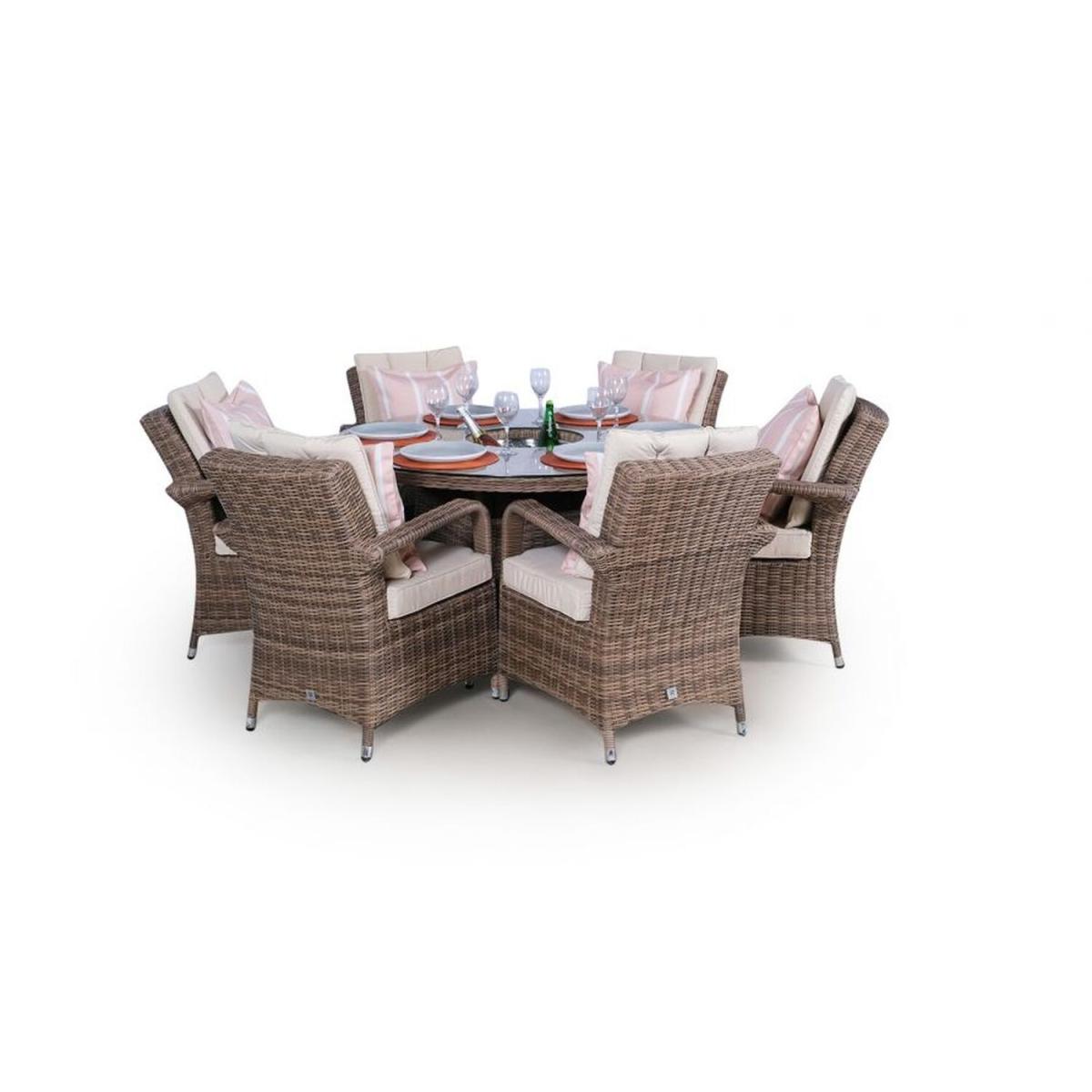 Arizona Signature Weave Round 6 Seat Rattan Dining Set with Drinks Cooler - Brown – image 8