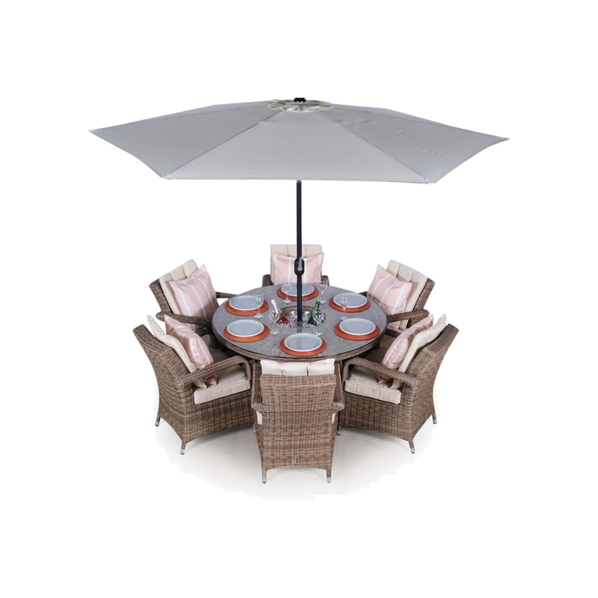 Arizona Signature Weave Round 6 Seat Rattan Dining Set with Drinks Cooler - Brown – image 1