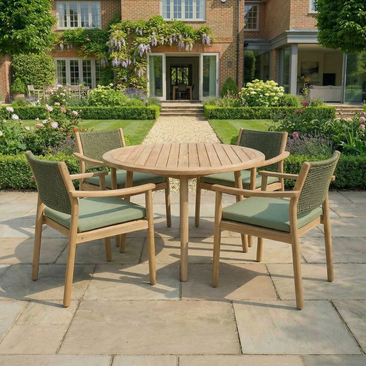 Tetbury 4 Seat Round Garden Dining Set - Brown – image 1
