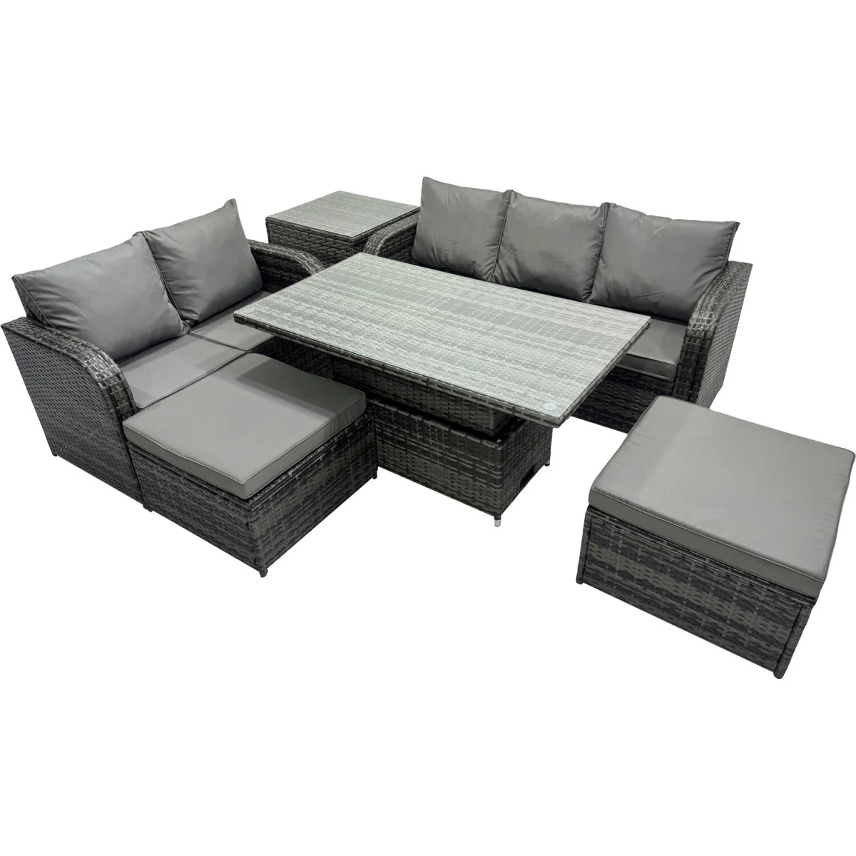 Fimous 7-Seater Rattan Garden Dining Set with Adjustable Rising Table and Side Table. - Dark Grey Mixed – image 5