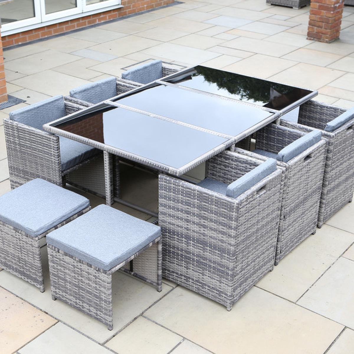 Rattan Cube Ten Seater Patio Dining Set - Grey