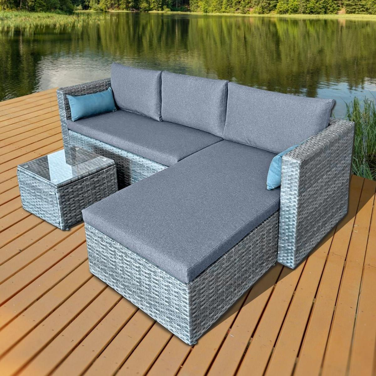 Oseasons Hampton KD Rattan 3 Seat Chaise Lounge Set - Grey