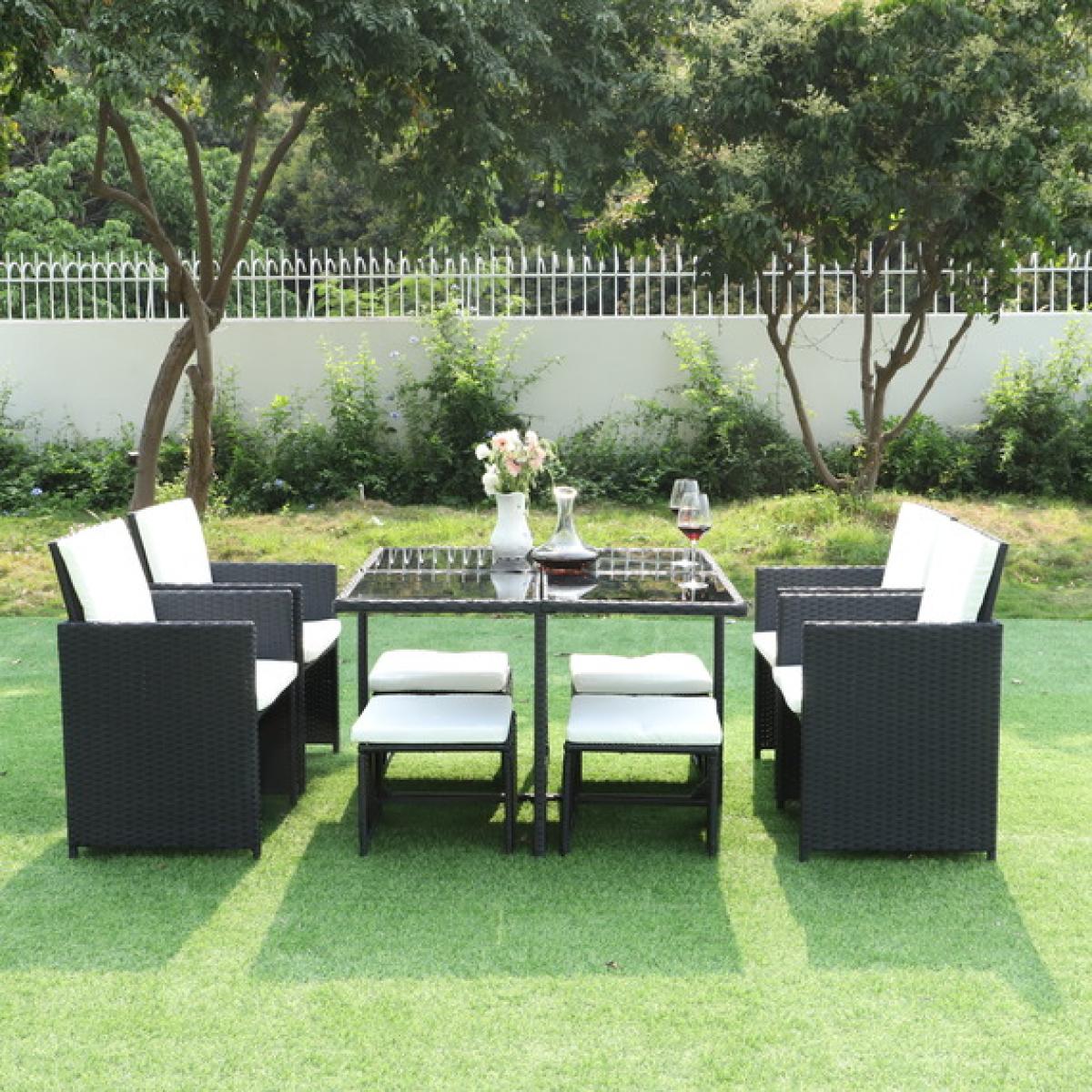 9 Piece Kube Rattan Dining Set - Black