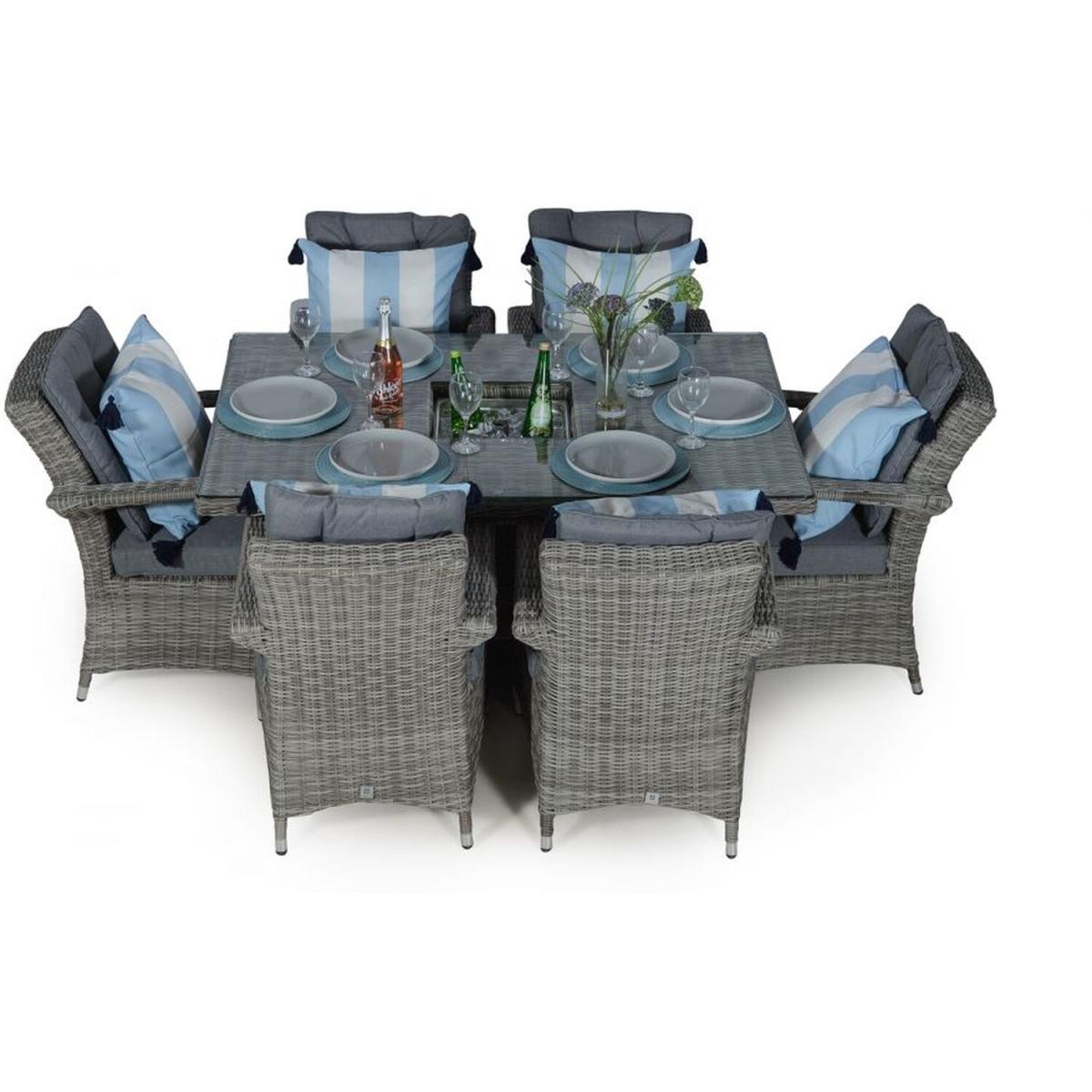 Arizona Signature Weave Rectangle 6 Seat Rattan Dining Set with Ice Bucket - Grey – image 4