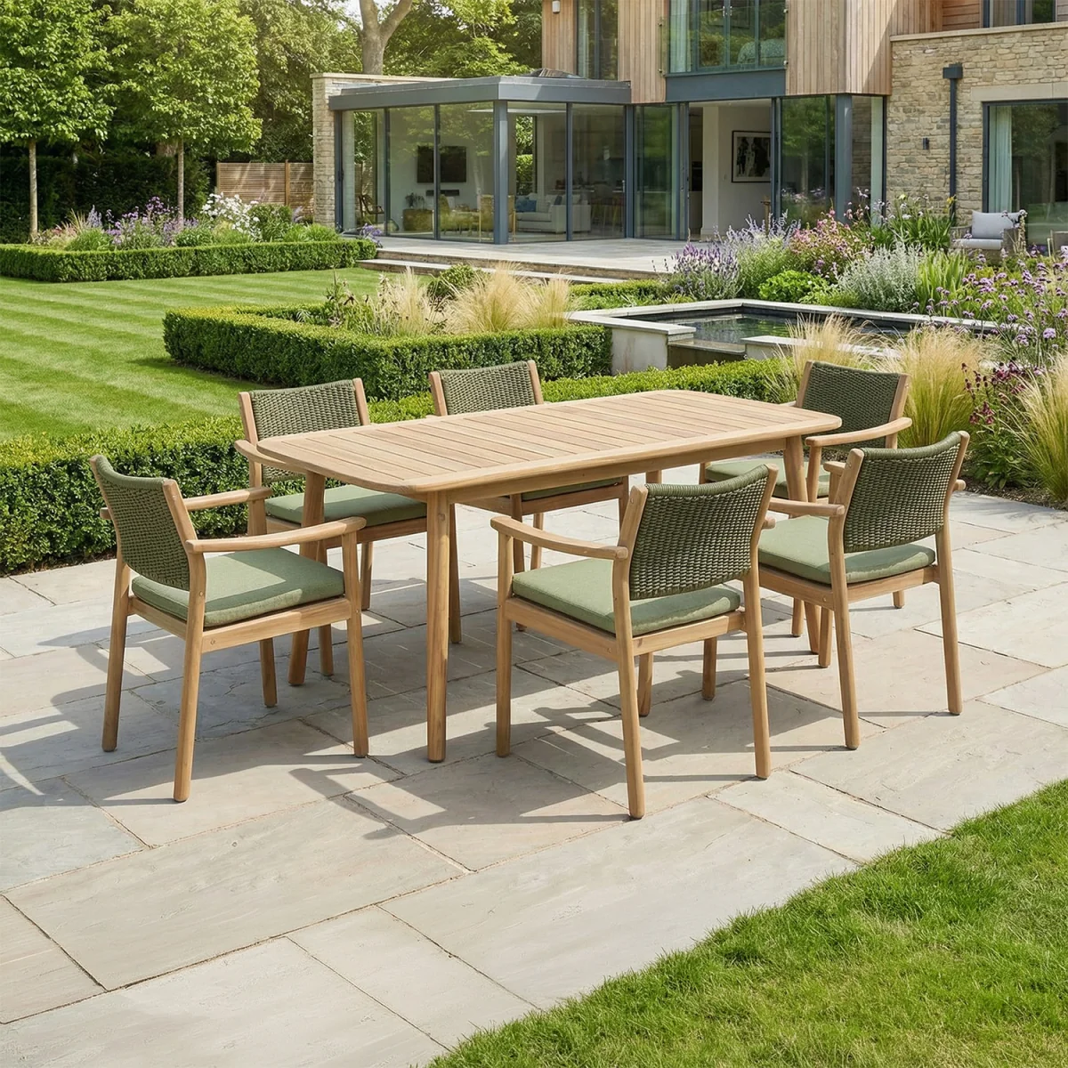 Tetbury 6 Seat Rectangular Garden Dining Set - Brown – image 1