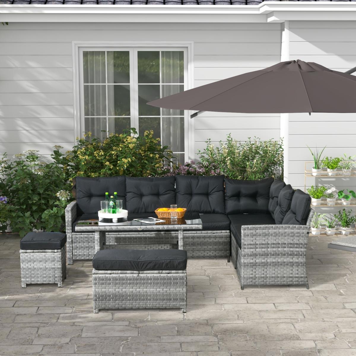 5 Pieces Patio Garden Rattan Sofa Furniture Set with Stools, Table - Grey