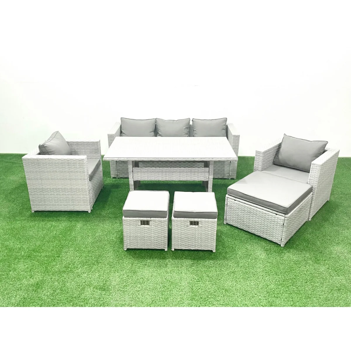 Fimous Garden 8-Seater Rattan Dining Set Light Grey Mixed - Light Grey Mixed – image 4