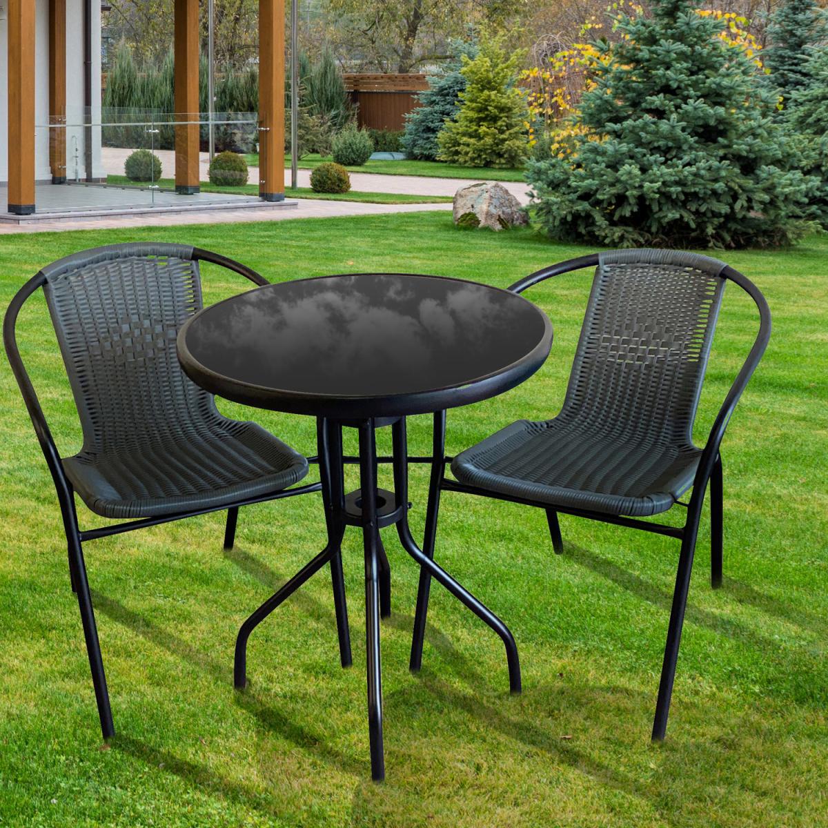 Bolero 2 Seat Modern Rattan Bistro Set - Grey