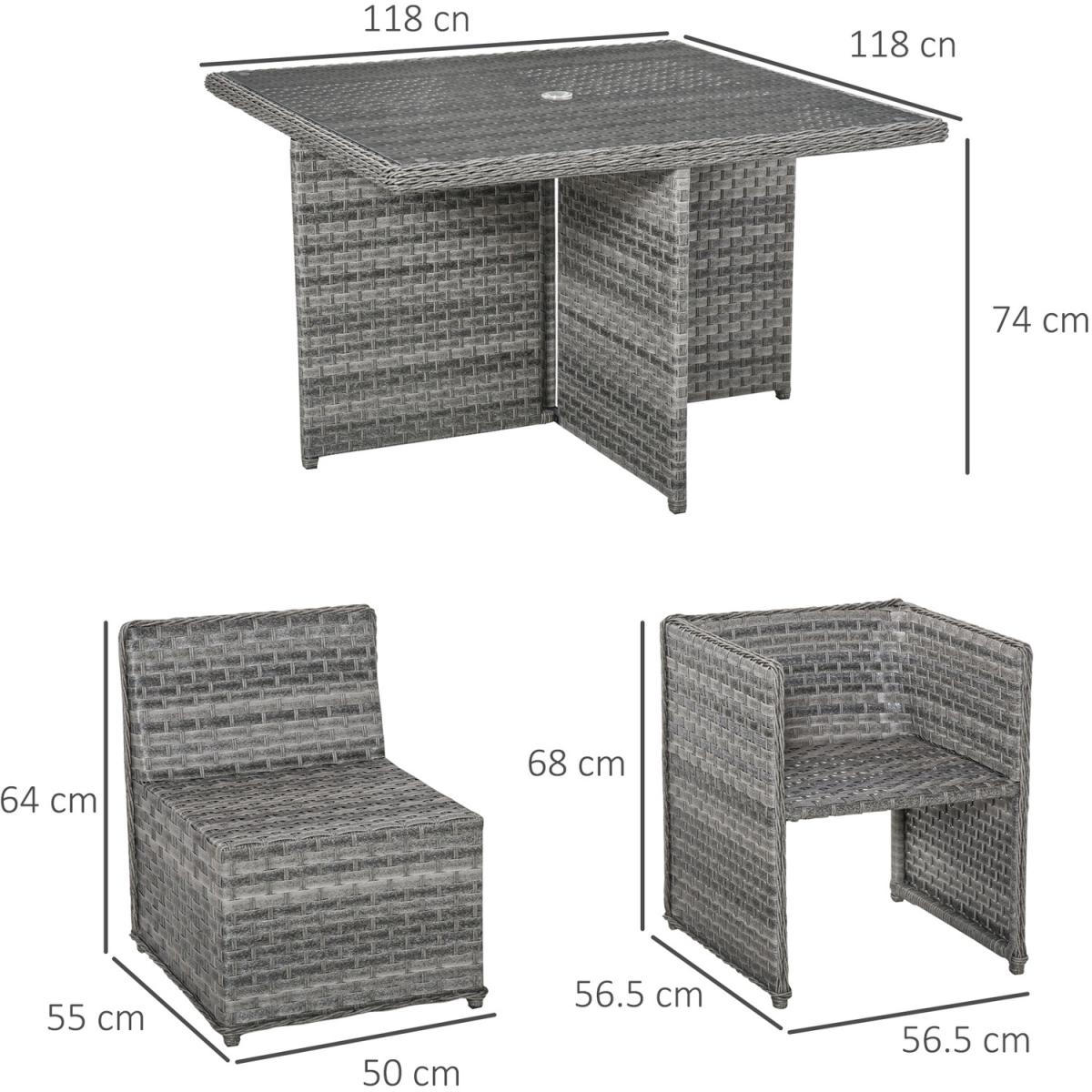 9 Piece Rattan Dining Table Chair Set - Mixed Grey Wicker – image 2