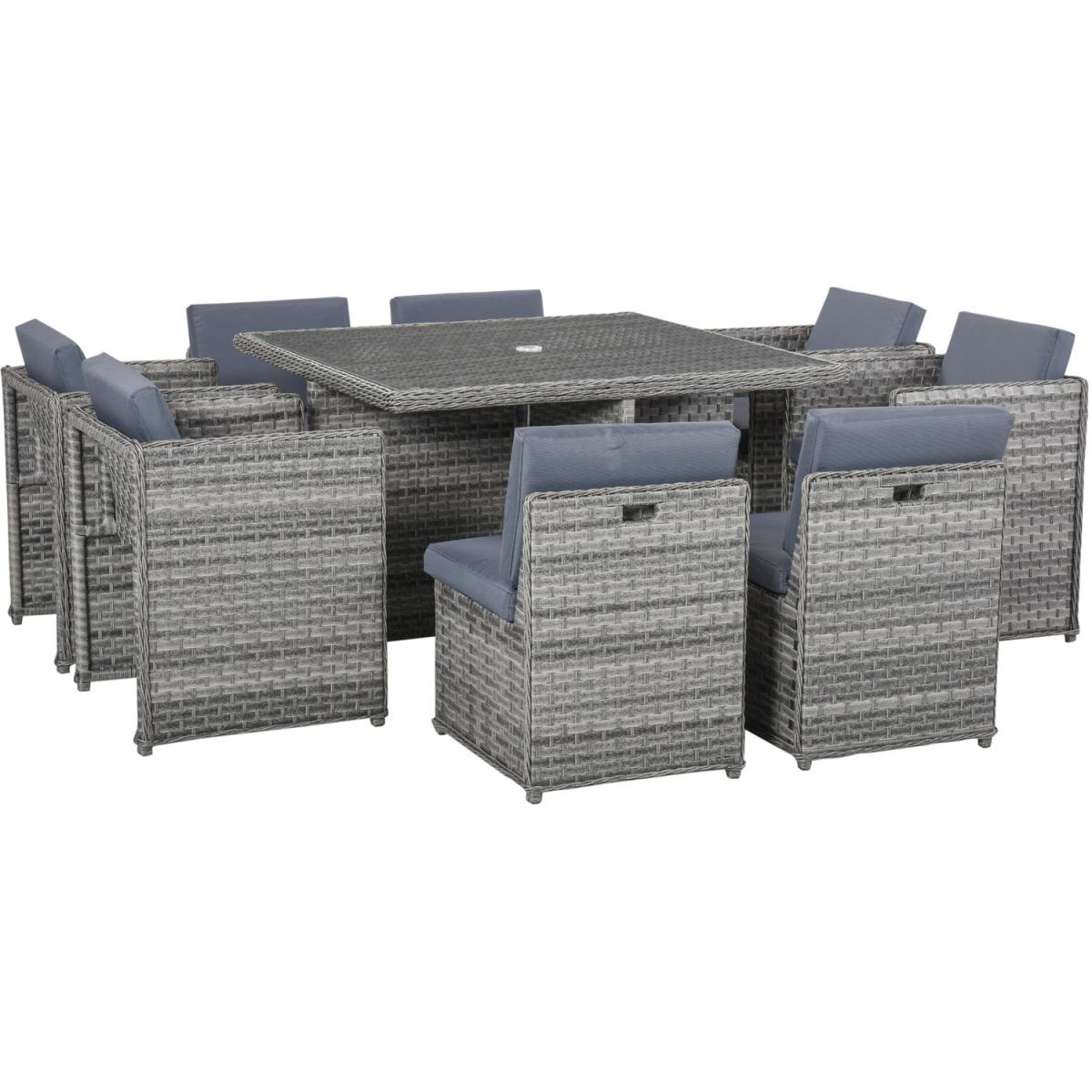 9 Piece Rattan Dining Table Chair Set - Mixed Grey Wicker – image 3