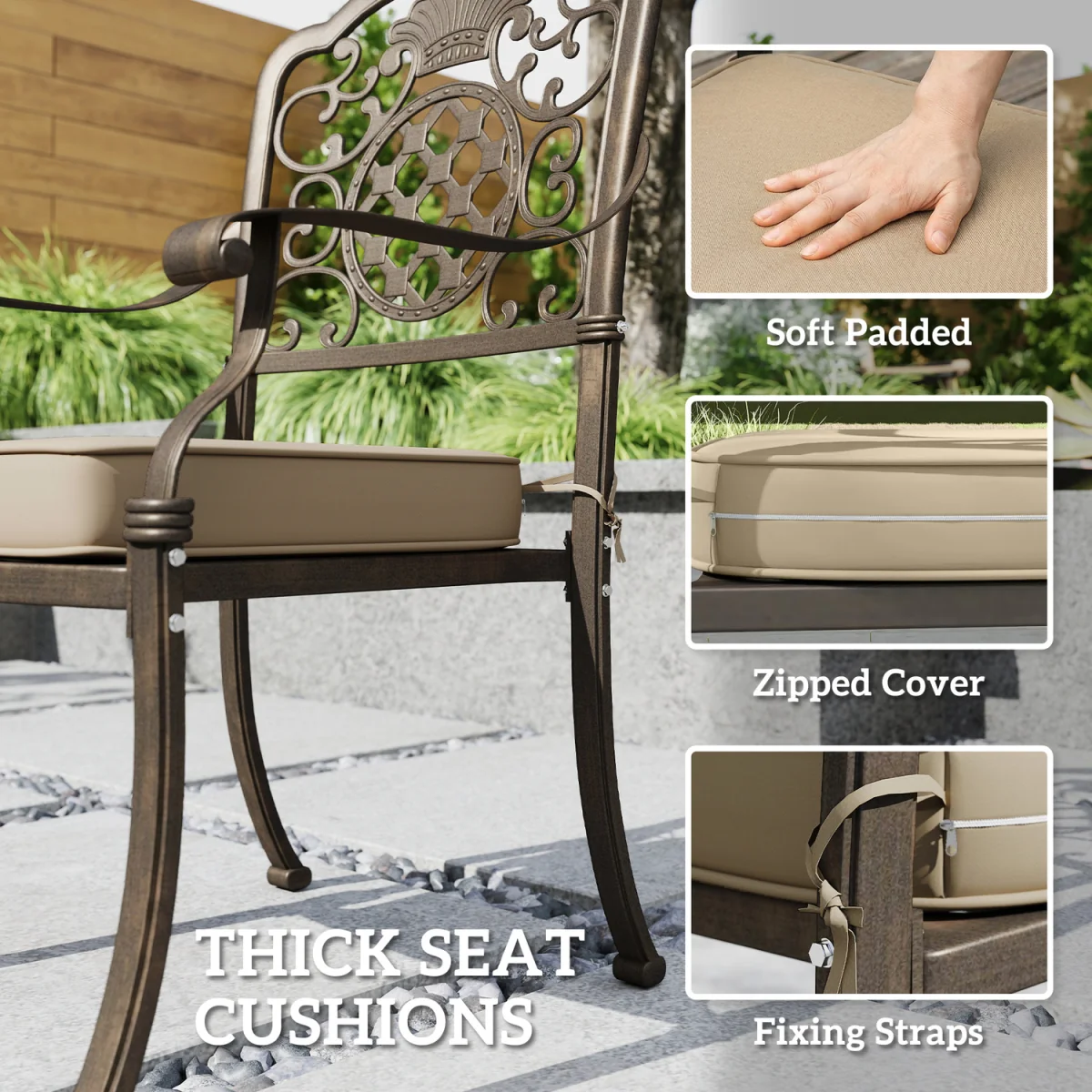 Outsunny Outdoor Dining Set with Cushions, Parasol Hole, Bronze Tone - Bronze – image 2